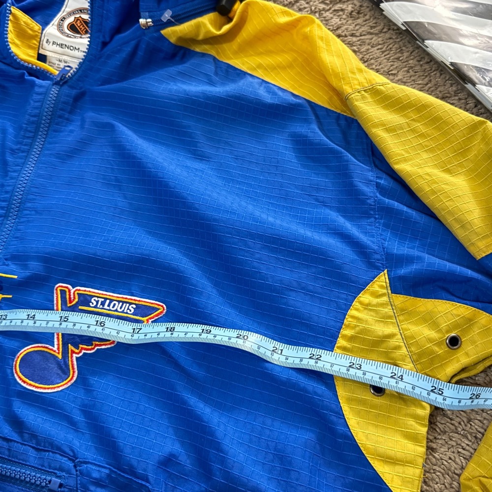 St‎ Louis Blues Gorpcore 80's VTG NHL Windbreaker Phenom Half Zip Hooded  M DD09 - Picture 3 of 7